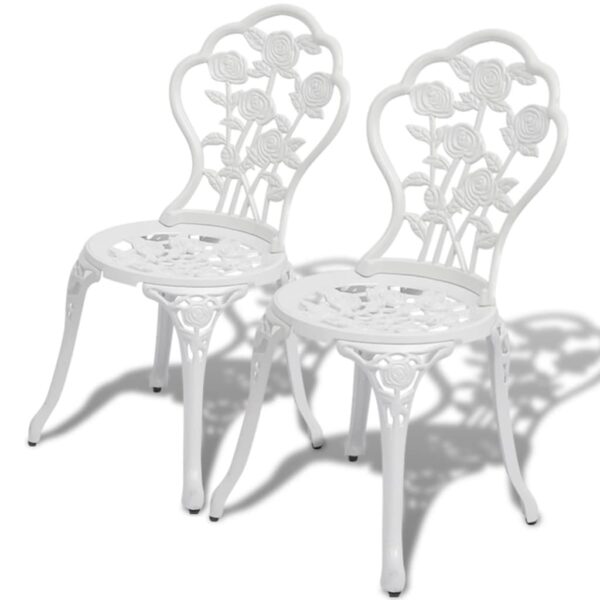 Elegant White Cast Aluminium Bistro Chairs Set Floral Garden Patio Furniture