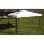 Elegant White Outdoor Gazebo Canopy Tent with Floral Details and Steel Frame