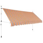 Retractable Manual Awning Canopy Sun Shade Shelter Yellow Blue Stripe Outdoor