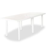 Outdoor Garden Patio Dining Table Weather Resistant with Umbrella Hole White