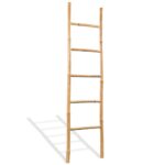 Bamboo Towel Ladder Freestanding Five Rung Bathroom Organizer Drying Rack Brown