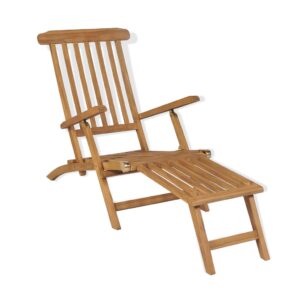 Comfortable Teak Wood Deck Chair High Backrest Reclining Garden Patio Lounger