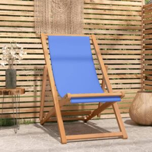 Adjustable Teak Wood Deck Chair Outdoor Garden Patio Furniture Foldable Blue