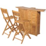 3 Piece Bistro Set with Folding Chairs Solid Teak Wood