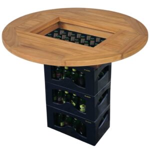 Portable Teak Beer Crate Tabletop Brown Easy Storage Space Saving Patio Accessory