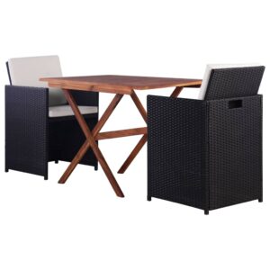 3 Piece Bistro Set Poly Rattan and Acacia Wood Black