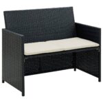 Outdoor Garden Patio Seating Weatherproof Black Rattan Sofa with Cushions