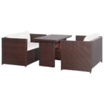 3 Piece Bistro Set Poly with Cushions Rattan Brown