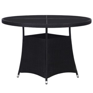 Elegant Black Poly Rattan Garden Patio Table Weather Resistant Glass Top Outdoor