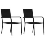 Contemporary Poly Rattan Garden Chairs Set of Two Stackable Outdoor Seating Black