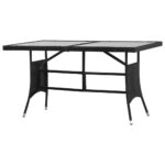 Elegant Outdoor Garden Patio Rattan Table with Glass Top Black Luxurious Dining