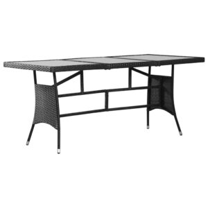 Elegant Outdoor Garden Patio Rattan Dining Table with Glass Top Black Finish