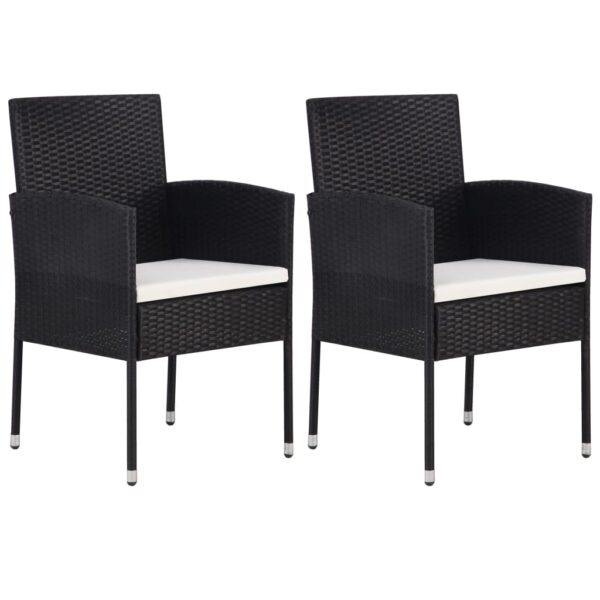 Outdoor Patio Garden Chairs Set of 2 PE Rattan Wicker with Cushions Black