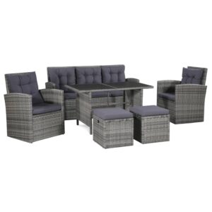 6 Piece Garden Lounge Set with Cushions Poly Rattan Grey