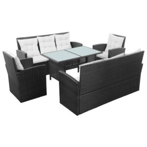 5 Piece Garden Lounge Set with Cushions Poly Rattan Black