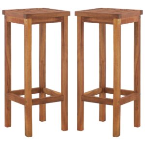 Solid Acacia Wood Bar Chairs Set of Two Outdoor Patio Furniture Weather Resistant