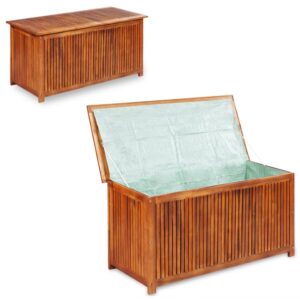 Solid Acacia Wood Garden Storage Box Outdoor Bench with Lining Easy Assembly