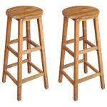 Set of Two Solid Acacia Wood Bar Stools Indoor Outdoor Kitchen Counter Chairs