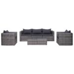 6 Piece Garden Sofa Set with Cushions & Pillows Poly Rattan Grey