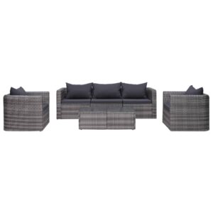 6 Piece Garden Sofa Set with Cushions & Pillows Poly Rattan Grey