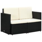 Outdoor Garden Patio Sofa 2-Seater Wicker Furniture with Cream Cushions