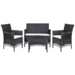 Outdoor Rattan Sofa Set Garden Patio Furniture 7PC Black Cream White Lounge