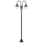 Garden Post Light E27 220 cm Aluminium 2-Lantern Dark Green