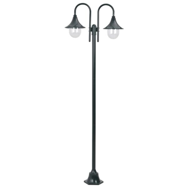 Garden Post Light E27 220 cm Aluminium 2-Lantern Dark Green