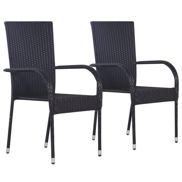 Set of Two Stackable Poly Rattan Garden Chairs Weather Resistant Patio Seating