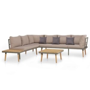 4 Piece Garden Lounge Set with Cushions Solid Acacia Wood Brown