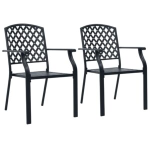 Set of Two Stackable Steel Patio Chairs Weather Resistant Outdoor Seating Black