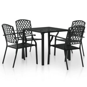 5 Piece Outdoor Dining Set Steel Black