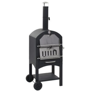 Outdoor Charcoal Pizza Oven with Thermometer and Wheels Fireclay Stone