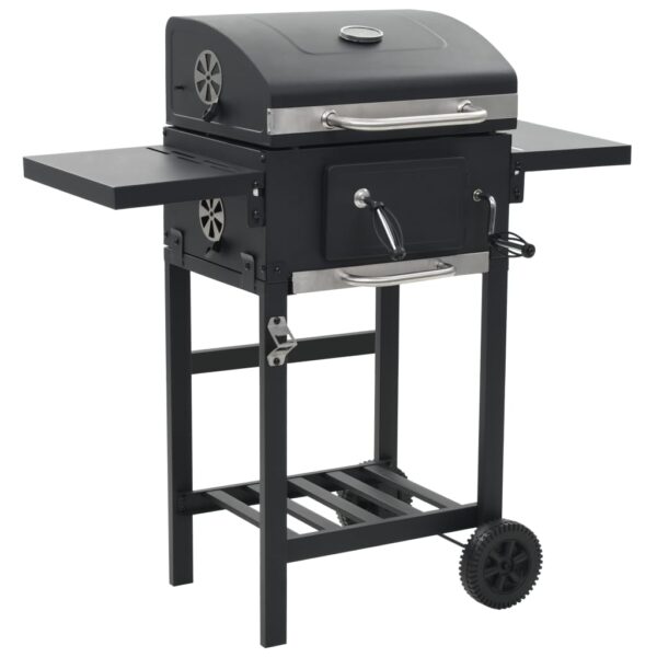 Outdoor Charcoal BBQ Grill Heavy Duty with Thermometer and Side Shelves Black