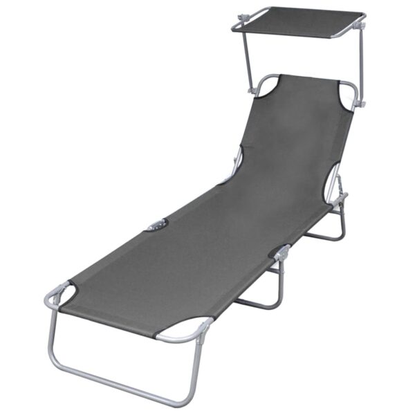 Adjustable Folding Sun Lounger Canopy Steel Frame Weatherproof Garden Beach Gray