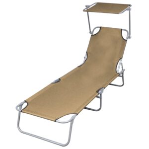 Adjustable Folding Sun Lounger with Canopy Outdoor Patio Beach Pool Chair