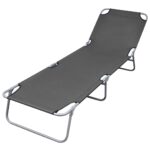 Adjustable Folding Sunlounger Portable Outdoor Beach Garden Recliner Grey