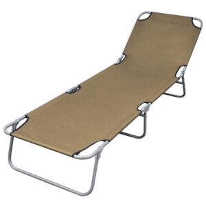 Adjustable Folding Sunlounger Oxford Fabric Portable Garden Beach Recliner Taupe