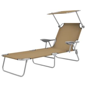 Adjustable Folding Sun Lounger with Canopy Outdoor Patio Beach Pool Chair