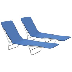 Adjustable Folding Sun Loungers Set of Two  Durable Fabric  Weather Resistant