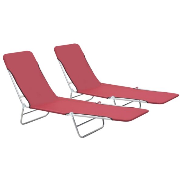 Adjustable Folding Sun Lounger Set Weather Resistant Lightweight Outdoor Red