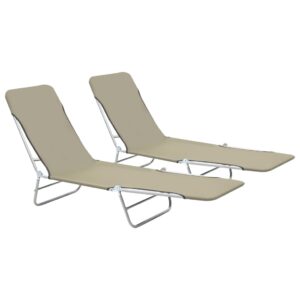 Folding Sun Loungers Set of Two Adjustable Backrest Weather Resistant Fabric