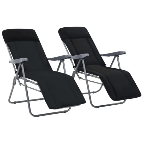 Folding Garden Chairs Set of Two with Cushions Reclining Adjustable Black