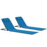 Folding Beach Mats with Backrests Portable Sun Loungers Adjustable Blue Pair