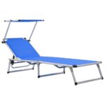 Adjustable Folding Sun Lounger with Canopy Aluminum Textilene Outdoor Blue