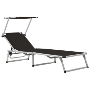 Adjustable Folding Sun Lounger with Canopy Textilene Fabric Garden Beach Patio