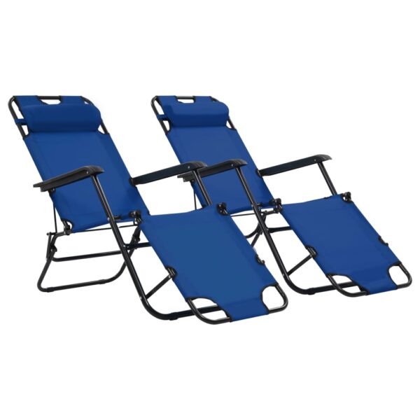 Adjustable Folding Sun Lounger Set with Footrests Weather Resistant Blue