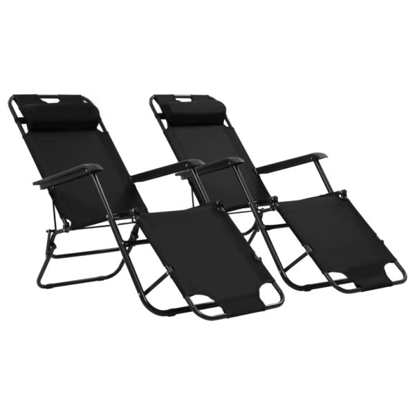 Folding Sun Loungers Set of Two with Footrests Adjustable Reclining Chairs