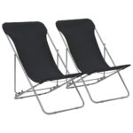 Folding Beach Chairs Set of Two Durable Oxford Fabric Reclining Outdoor Loungers