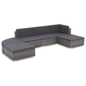 6 Piece Garden Lounge Set with Cushions Poly Rattan Grey